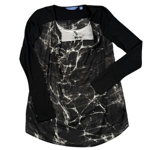 Simply Vera Wang Shirt XS Black Abstract Marble Draped Cowl Neck Tunic Top